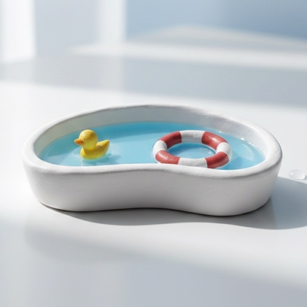 Miniature Swimming Pool Trinket Dish - Handmade - White - 6 Inch